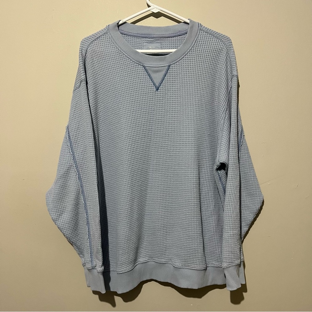 Aerie Waffle Pull Over Sweater Medium light blue